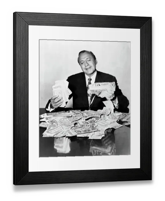 Framed Print : Comedian Jack Benny Counting His Money Framed Print : Comedian Jack Benny Counting His Money