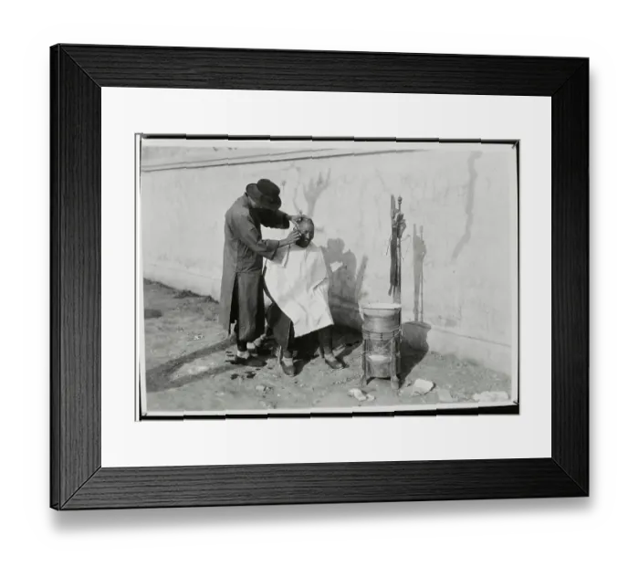 Framed Print : Man Receiving Shave from Barber Framed Print : Man Receiving Shave from Barber