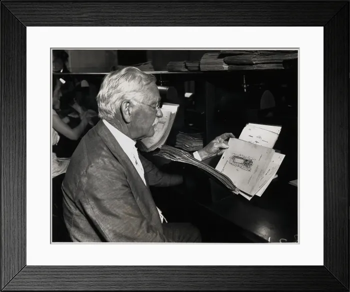 Framed Print : Edwin H. Bond Looking Up Patent Record Framed Print : Edwin H. Bond Looking Up Patent Record