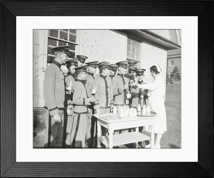 Framed Print : Cadets Receiving Cod Liver Oil and Milk Framed Print : Cadets Receiving Cod Liver Oil and Milk