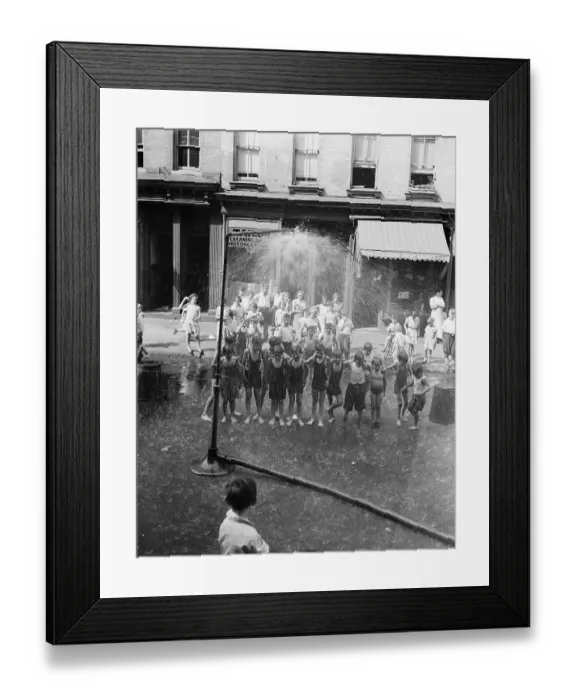 Framed Print : Kids under shower connected to hydrant, New York City, New York State, USA