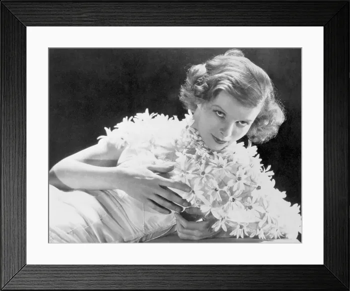 Framed Print : Actress Katharine Hepburn with Flowers Framed Print : Actress Katharine Hepburn with Flowers