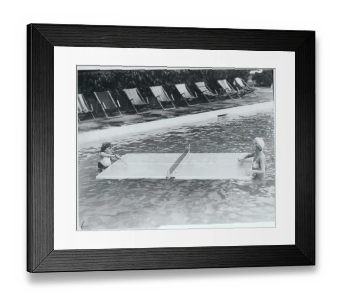 Framed Print : Women Playing Ping Pong in Pool Framed Print : Women Playing Ping Pong in Pool