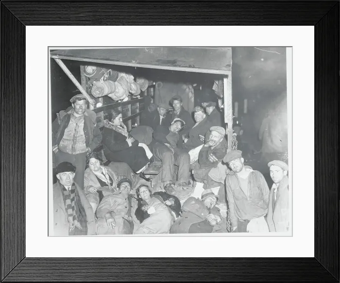 Framed Print : Hunger Marchers Resting in Truck During Their Trek Framed Print : Hunger Marchers Resting in Truck During Their Trek