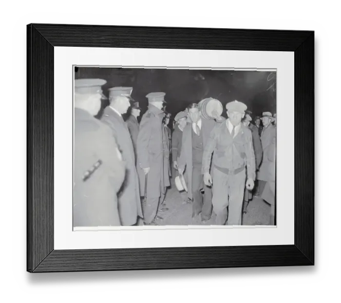 Framed Print : Man Marching with Barrel on Back Framed Print : Man Marching with Barrel on Back