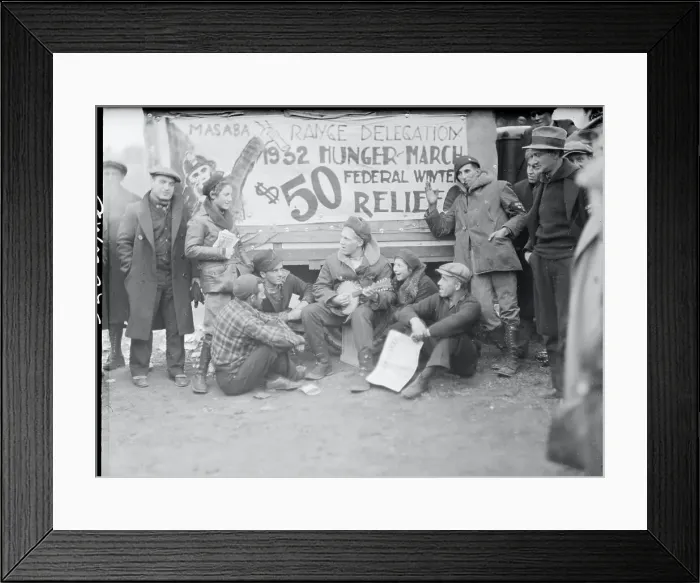 Framed Print : Hunger Marchers on Street with Large Signs Framed Print : Hunger Marchers on Street with Large Signs