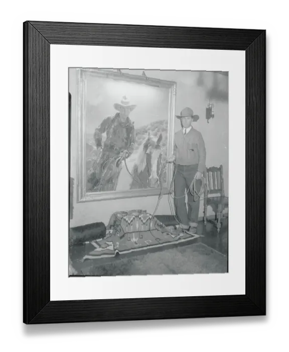 Framed Print : Former Actor William S. Hart with a Rope by His Portrait