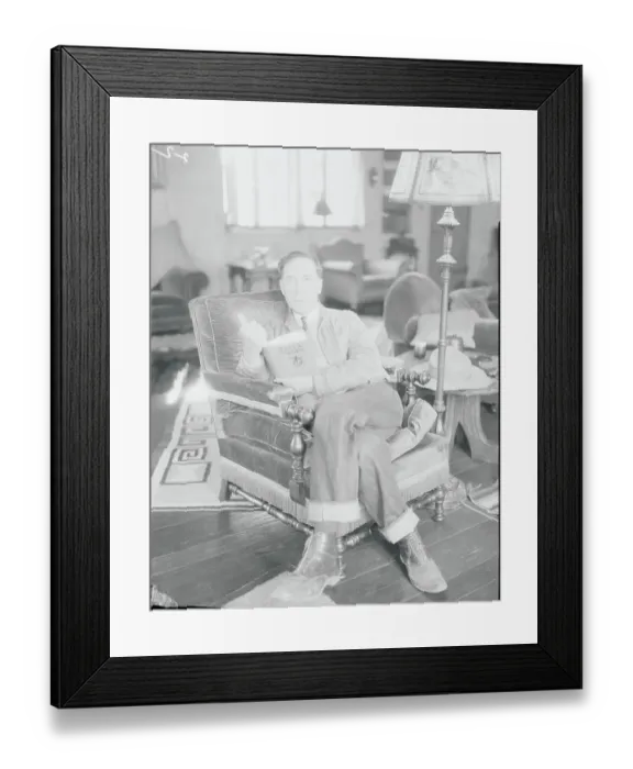 Framed Print : Former Actor William S. Hart Reclining with a Book at Home Framed Print : Former Actor William S. Hart Reclining with a Book at Home
