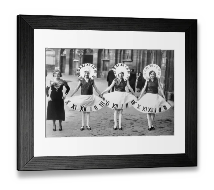 Framed Print : Women Dressed in Clock Costumes Framed Print : Women Dressed in Clock Costumes