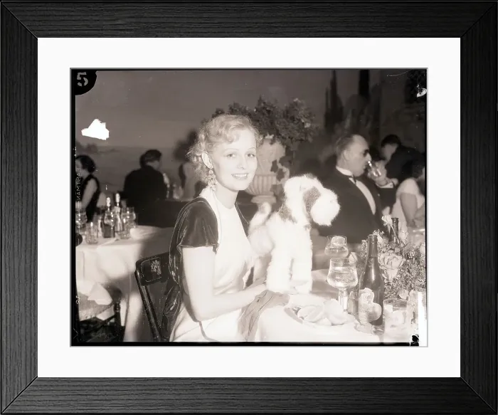 Framed Print : Gloria Stuart at Party with Her Dog Framed Print : Gloria Stuart at Party with Her Dog