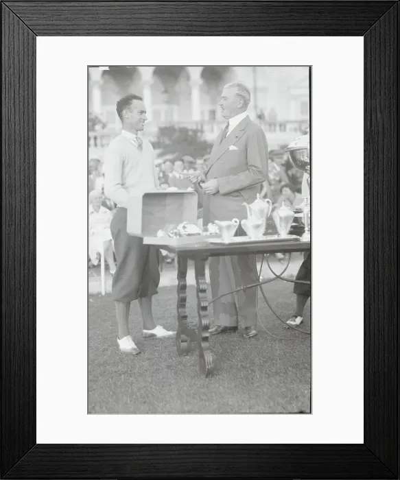 Framed Print : Denny Shute Receiving Check from George MacDonald Framed Print : Denny Shute Receiving Check from George MacDonald