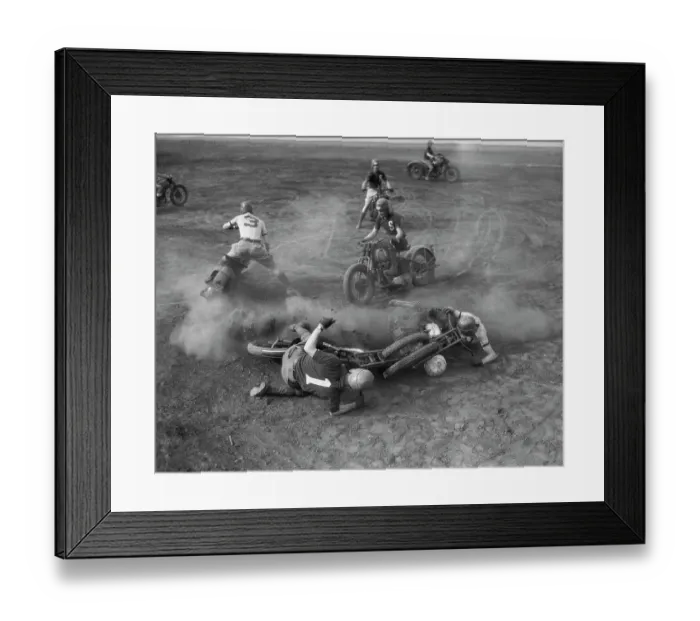 Framed Print : Motorcycle Polo with a Spill Framed Print : Motorcycle Polo with a Spill