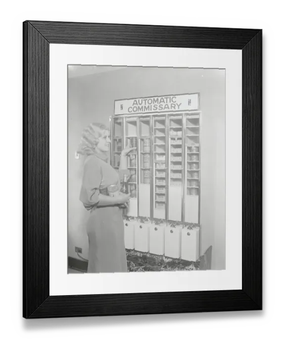 Framed Print : Young Woman at Grocery Vending Machine Framed Print : Young Woman at Grocery Vending Machine