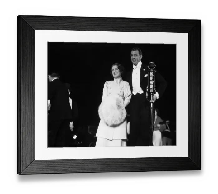 Framed Print : Norma Shearer with Muff and Gary Cooper In Tuxedo