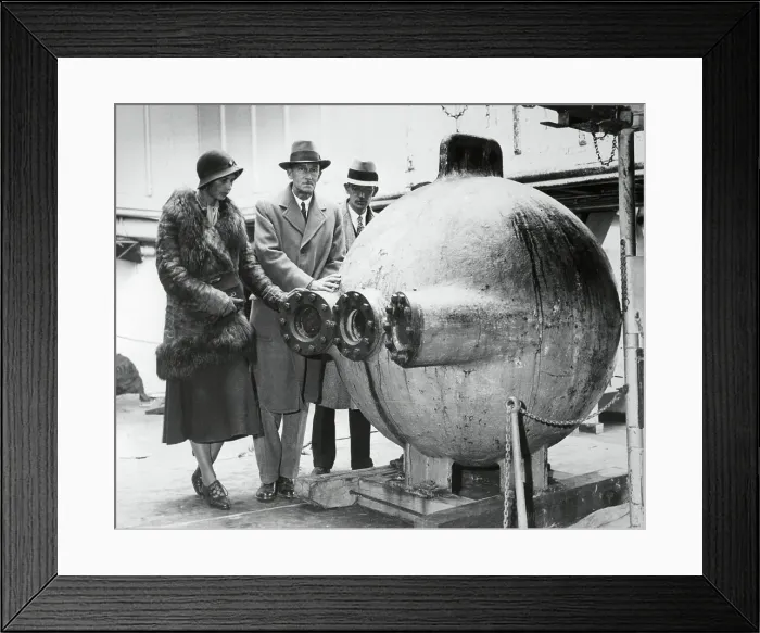 Framed Print : William Beebe with Bathysphere and Its Owners Framed Print : William Beebe with Bathysphere and Its Owners