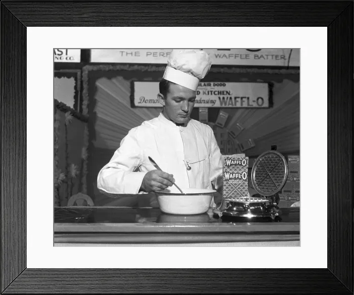 Framed Print : Football Player Pete Heiser Preparing Waffles at Show Framed Print : Football Player Pete Heiser Preparing Waffles at Show
