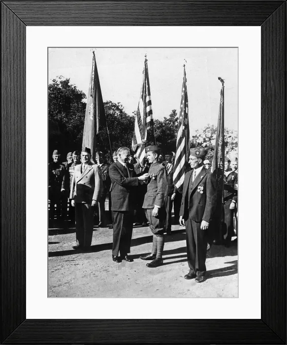 Framed Print : President Herbert Hoover Awarding Purple Cross to Andrew Nielson Framed Print : President Herbert Hoover Awarding Purple Cross to Andrew Nielson