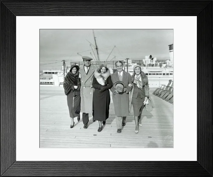 Framed Print : Babe Ruth with Family and Friends Posing in Ship Framed Print : Babe Ruth with Family and Friends Posing in Ship