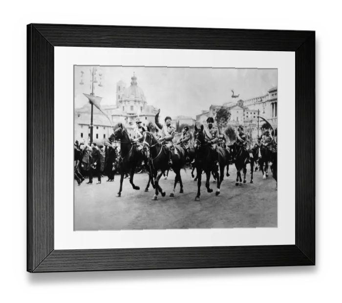 Framed Print : Benito Mussolini Raising His Arm on Horse Framed Print : Benito Mussolini Raising His Arm on Horse