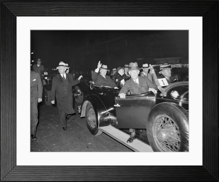 Framed Print : President and Mrs. Hoover Waving to Supporters Framed Print : President and Mrs. Hoover Waving to Supporters