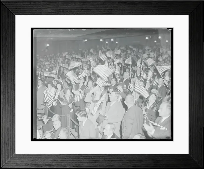 Framed Print : Hoover Supporters Waving Flags Framed Print : Hoover Supporters Waving Flags