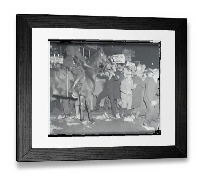 Framed Print : Mounted Police Restraining Crowd Framed Print : Mounted Police Restraining Crowd