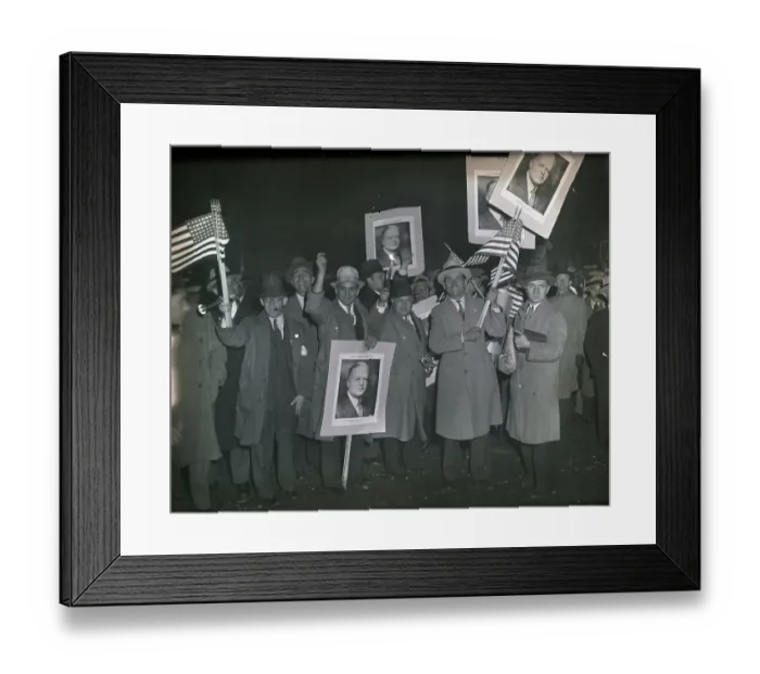 Framed Print : Hoover Supporters Waving Pictures and Flags Framed Print : Hoover Supporters Waving Pictures and Flags