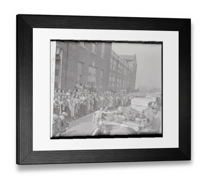 Framed Print : Franklin Roosevelt Shaking Hands with Female Students Framed Print : Franklin Roosevelt Shaking Hands with Female Students