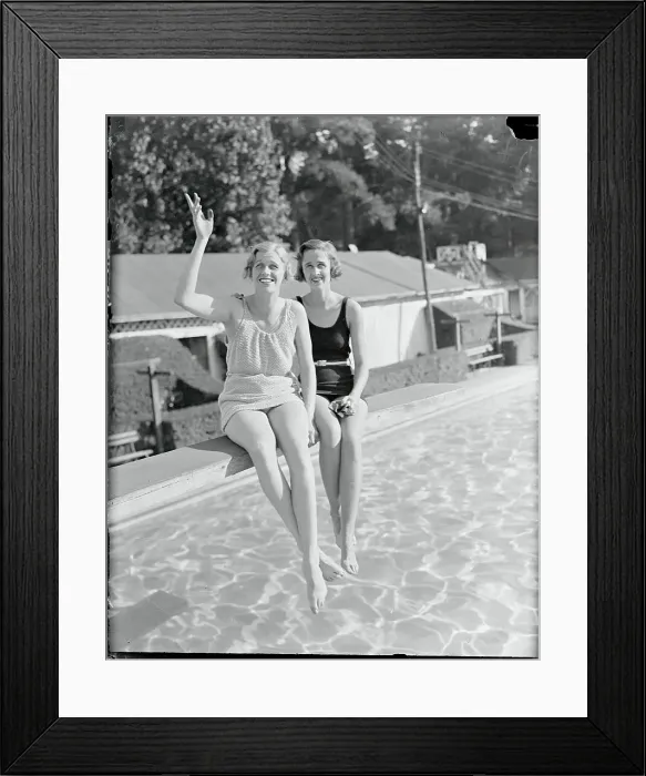 Framed Print : Mrs. James Roosevelt and Mrs. Curtis Dall Waving from Springboard Framed Print : Mrs. James Roosevelt and Mrs. Curtis Dall Waving from Springboard