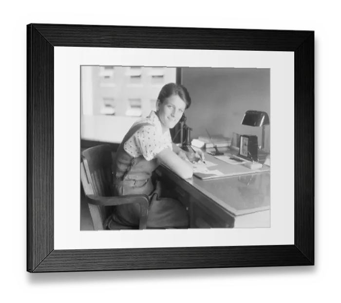 Framed Print : Babe Didrikson Working in Office