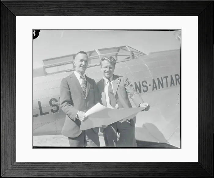 Framed Print : Lincoln Ellsworth and Bernt Balchen with Map at Airplane Framed Print : Lincoln Ellsworth and Bernt Balchen with Map at Airplane