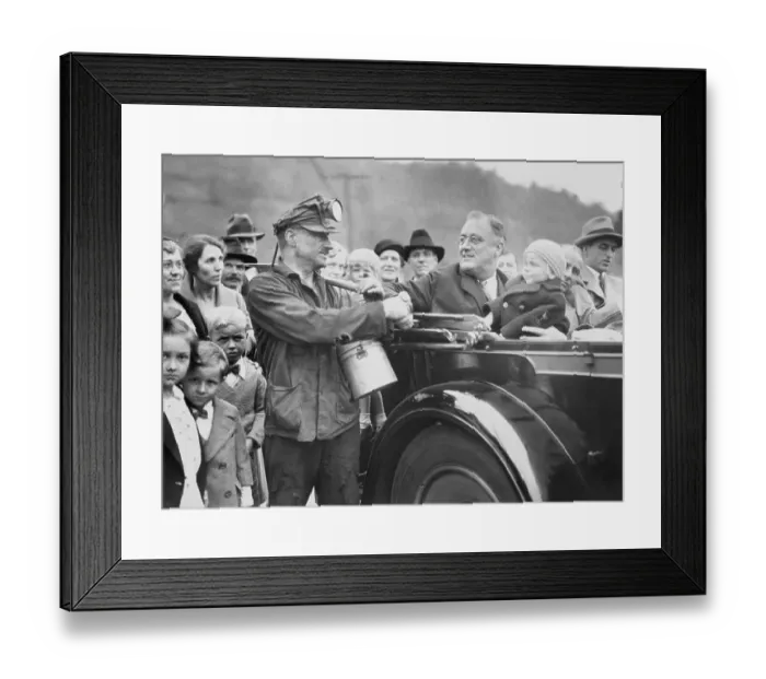 Framed Print : Miner Shakes Hands with Governor Franklin D. Roosevelt Framed Print : Miner Shakes Hands with Governor Franklin D. Roosevelt