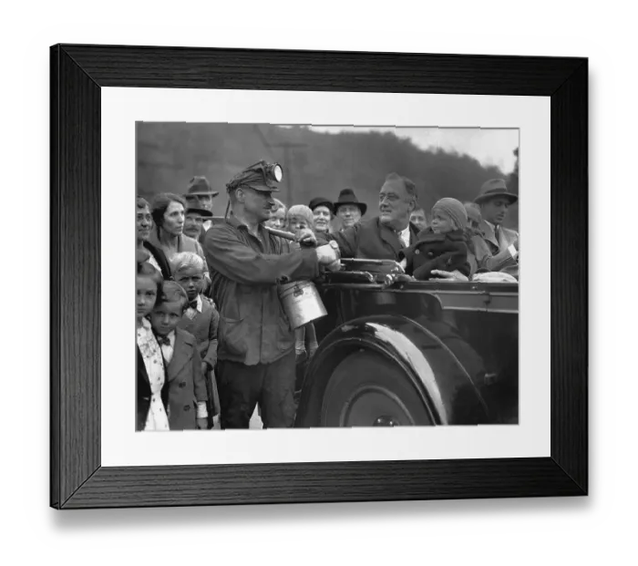 Framed Print : Franklin Delano Roosevelt Shakes Hands with Miner Framed Print : Franklin Delano Roosevelt Shakes Hands with Miner