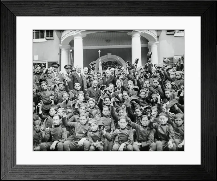 Framed Print : Franklin Roosevelt Posing with Catholic Boys Brigade Framed Print : Franklin Roosevelt Posing with Catholic Boys Brigade