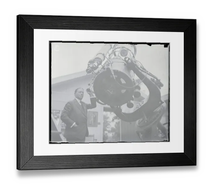 Framed Print : Gustavus Cook Standing with Reflecting Telescope Framed Print : Gustavus Cook Standing with Reflecting Telescope