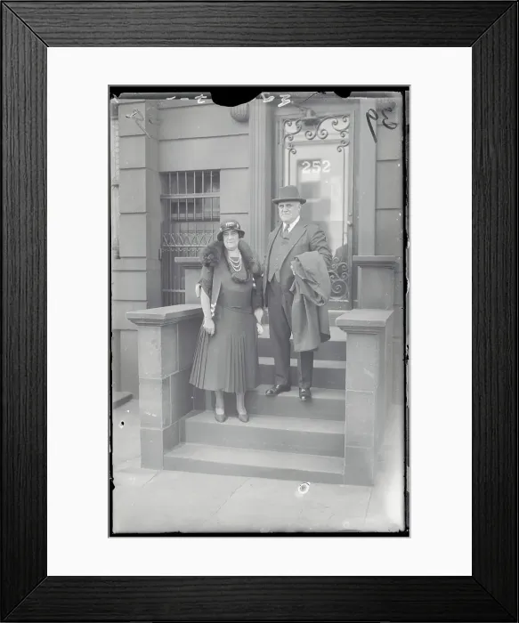 Framed Print : Mr. and Mrs. John P. O'Brien Posing on Front Steps Framed Print : Mr. and Mrs. John P. O'Brien Posing on Front Steps