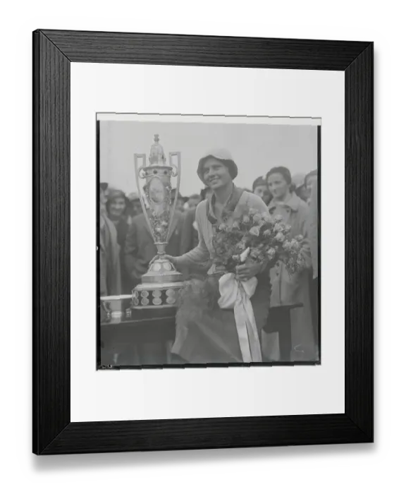 Framed Print : Virginia Van Wie Posing with Trophy Framed Print : Virginia Van Wie Posing with Trophy