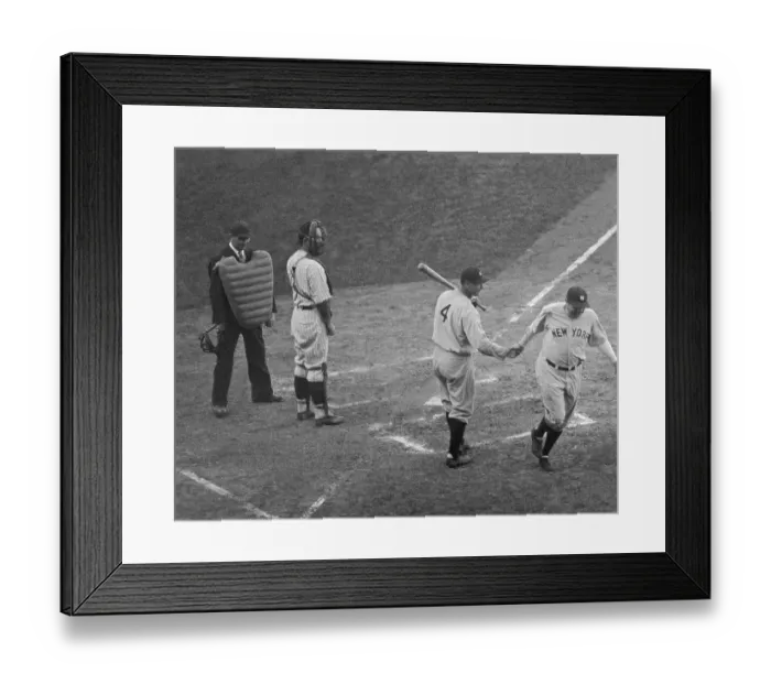 Framed Print : Lou Gehrig Greeting Babe Ruth at Plate Framed Print : Lou Gehrig Greeting Babe Ruth at Plate