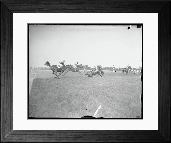 Framed Print : George Bostwick and His Horse Falling During Race Framed Print : George Bostwick and His Horse Falling During Race