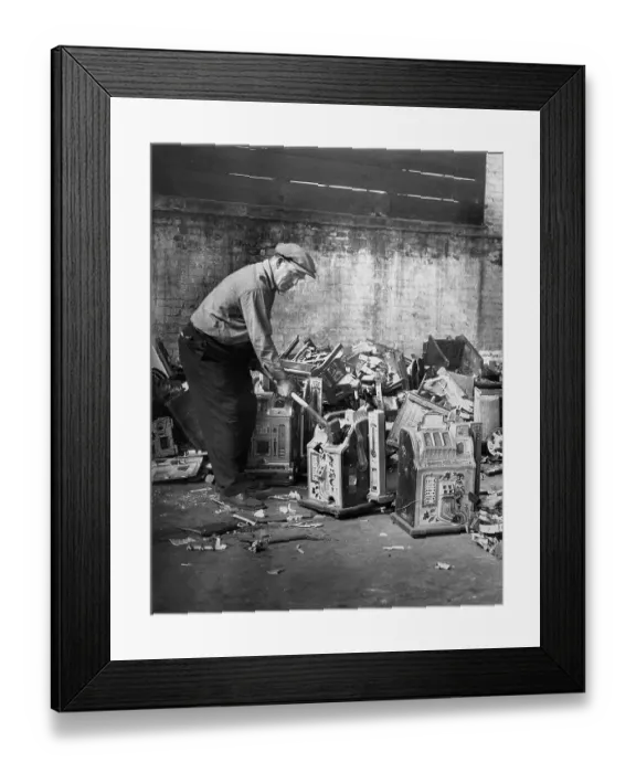 Framed Print : Police Smashing Slot Machines Framed Print : Police Smashing Slot Machines