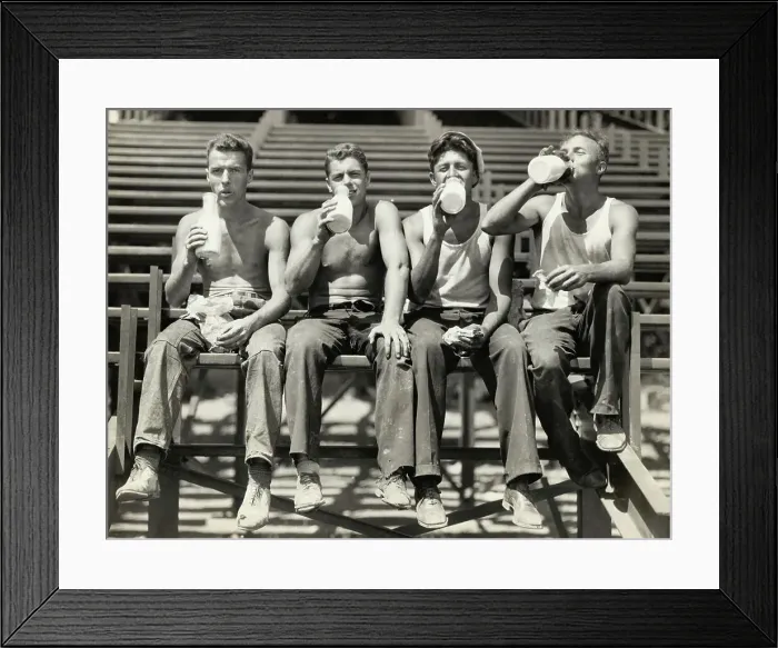 Framed Print : Construction Workers Drinking Milk Framed Print : Construction Workers Drinking Milk