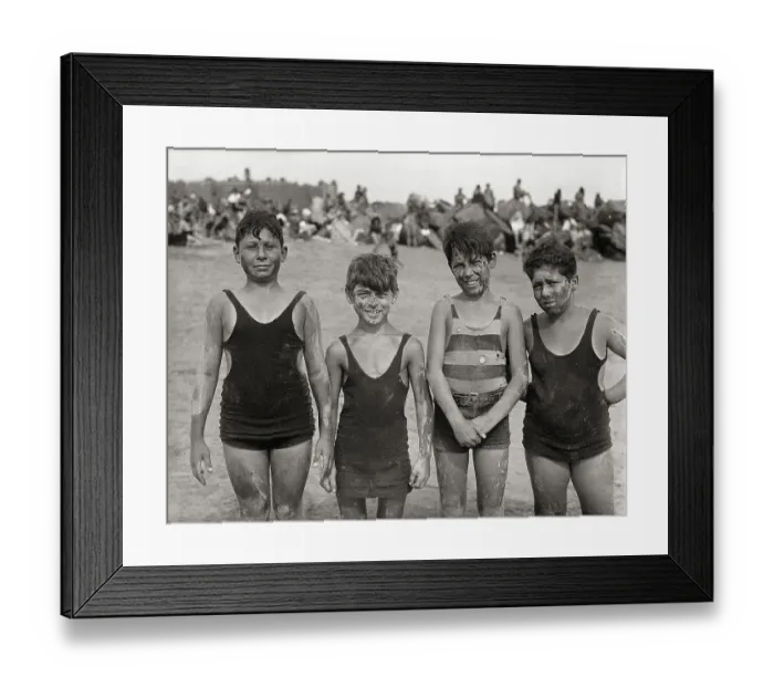 Framed Print : Boys Stand Smeared with Clay on Beach Framed Print : Boys Stand Smeared with Clay on Beach