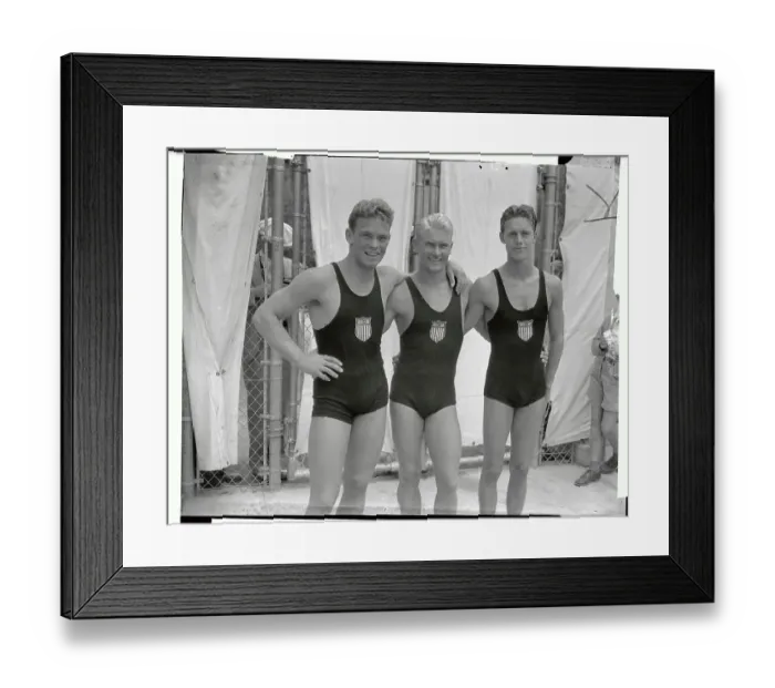 Framed Print : Olympic Divers Posing with Embracing Arms Framed Print : Olympic Divers Posing with Embracing Arms