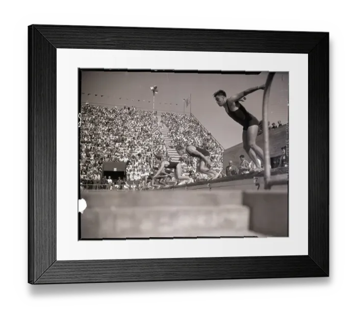 Framed Print : Olympic Swimmers Dive in Relay Framed Print : Olympic Swimmers Dive in Relay