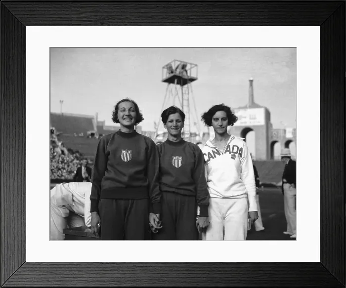 Framed Print : Olympic Athlete Babe Didrikson with High Jump Medalists Framed Print : Olympic Athlete Babe Didrikson with High Jump Medalists