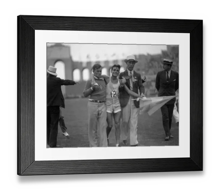 Framed Print : Runner Carries Flag After Olympic Marathon Framed Print : Runner Carries Flag After Olympic Marathon