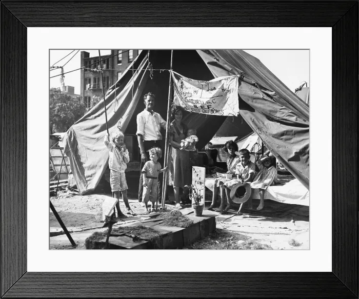 Framed Print : Bonus Veteran and Family in Tent Framed Print : Bonus Veteran and Family in Tent