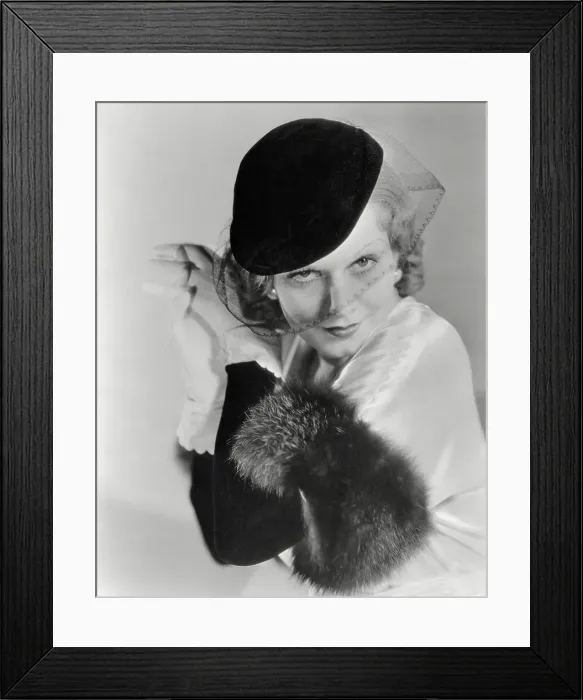 Framed Print : Actress Jean Harlow Posing in Hat with Clasped Hands