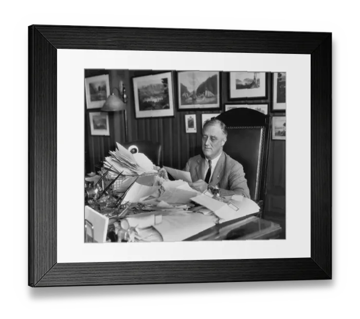 Framed Print : Franklin Roosevelt Reads Congratulations Framed Print : Franklin Roosevelt Reads Congratulations