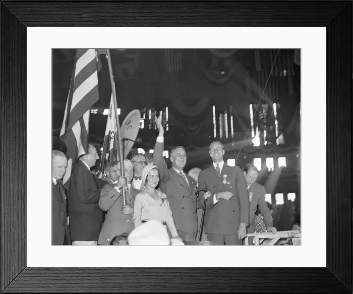 Framed Print : Roosevelt Waving to Crowd Framed Print : Roosevelt Waving to Crowd